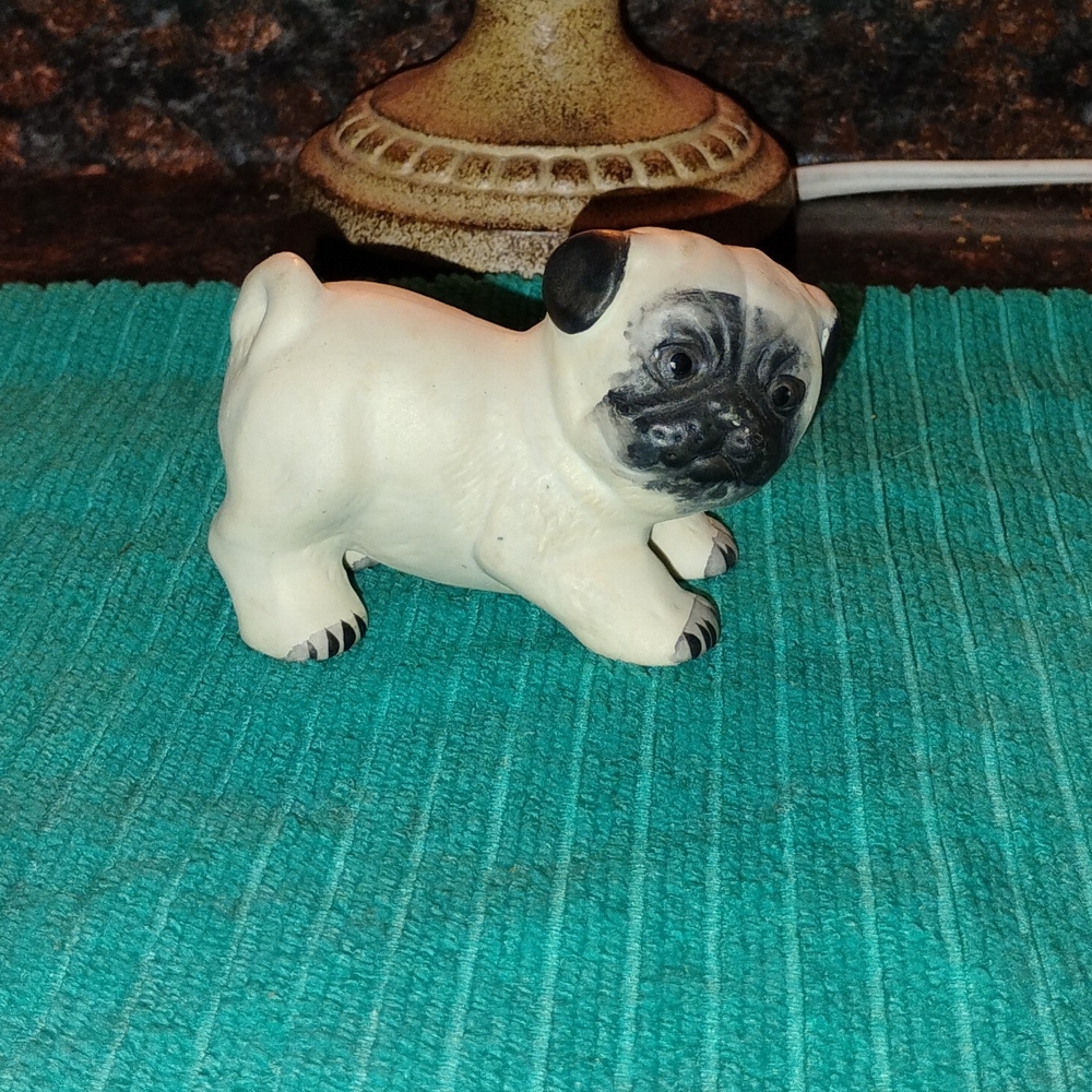 Ceramic Pug Figurine - Black and Cream